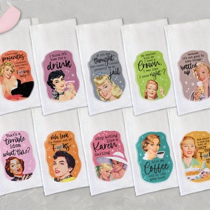 Funny Retro Housewife Waffle Towels, Snarky Dish Towel, Vintage Kitchen Towel, Funny Kitchen Towel, Gift for Her, Mother&#39;s Day Gift