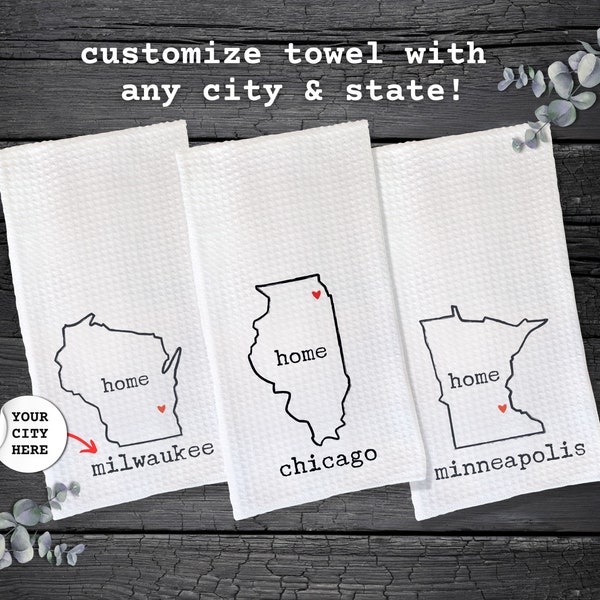 City & State Tea Towel, New Home Gift, Kitchen Décor, Personalized New Home Gift, Wedding Housewarming, First Home Gift, Tea towel gift