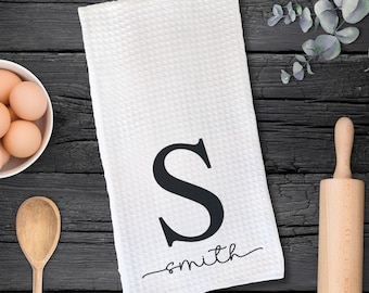 Monogram towel, Home Decor, Wedding Gift, Custom Name Kitchen Towel, Personalized Tea Towel