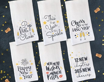New Year's Eve Kitchen Towel: Festive Waffle Weave Decor