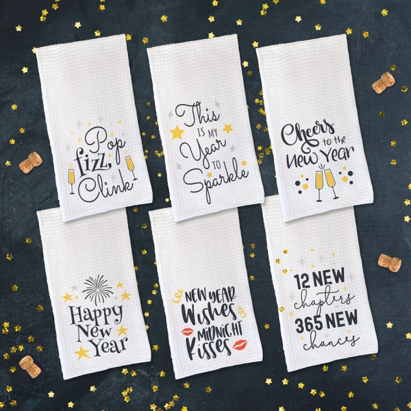 New Year Kitchen Towel, NYE Tea Towel, Kitchen Decor, Champagne Kitchen Towel, Tea Towel Gift, Hostess Gift, NYE Decor, New Years Eve Decor