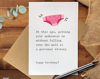 Funny Aging Birthday Card, Underwear Balance Joke, Sarcastic Birthday Card for Friend, Adult Humor Birthday Card, Funny birthday card