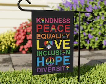 Kindness Peace Equality Love Inclusion Hope Flag, Garden or House Flag, Pride Flag, Black Lives Matter, Diversity Symbol Flag