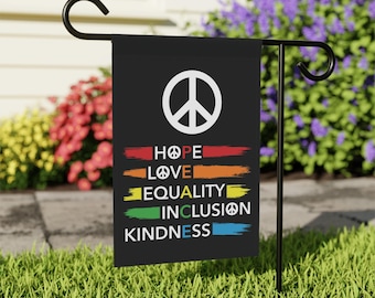 Peace Sign Garden Flag, Hope Love Equality Inclusion Kindness, Outdoor Pride Flag, Unity Decor, Diversity Yard Flag