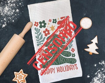 Funny Anti-Trump Holiday Kitchen Decor, Boho Style Christmas Waffle Towel, Handmade Dish Towel, Subtle Political Humor Dish Towel