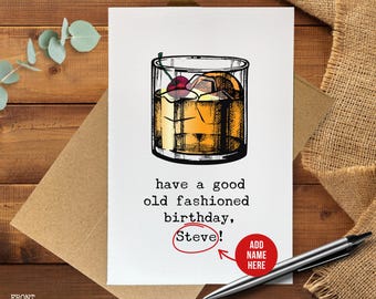 Old Fashioned Drink Birthday Card, Retro Cocktail Birthday Card, Funny birthday Card, Birthday Card for Him, Witty Adult Card