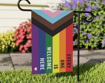 Pride Progress Flag: Every One Is Welcome Here, LGBTQ+ Garden Decor