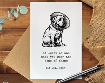 Get Well Soon Card, Funny Dog Cone Card, Surgery Recovery Card, Pet Lover Get Well, Cute Hospital Card