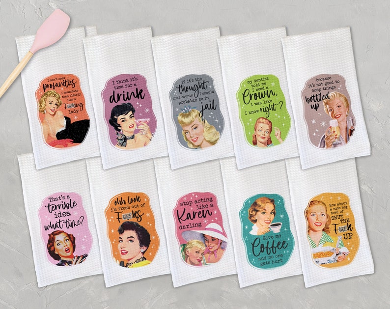 Funny Kitchen Towel, Retro 1950s Housewife Waffle Towels, Snarky Microfiber Dish Towel, Kitchen Decor, Mother's Day Gift Coffee
