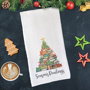 Christmas Book Tree Dish Towel, Book Lover Christmas towel, Book Club Gift, Book Christmas Gift, Teacher gift, Christmas hostess gift