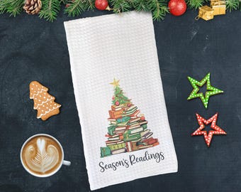 Christmas Book Tree Dish Towel, Book Lover Christmas towel, Book Club Gift, Book Christmas Gift, Teacher gift, Christmas hostess gift