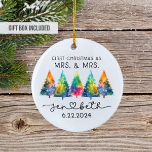 Personalized LGBTQ Wedding Ornament, Gay Couple Gift, First Christmas Married, Wedding Gift, First Year Ornament, Anniversary Gift, Xmas