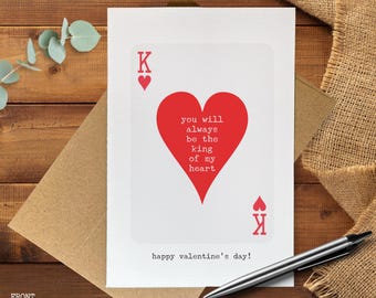 Valentine Card King of Hearts, Love Card for Him, Gambling Romance, Cute Heart Greeting, Fun Valentine’s Day Card