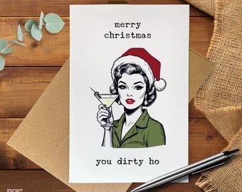 Funny Christmas Card, Retro Pinup Holiday Card, Sassy Xmas Greeting, Friend Xmas Card, Dirty Martini Card, Sarcastic Xmas Humor