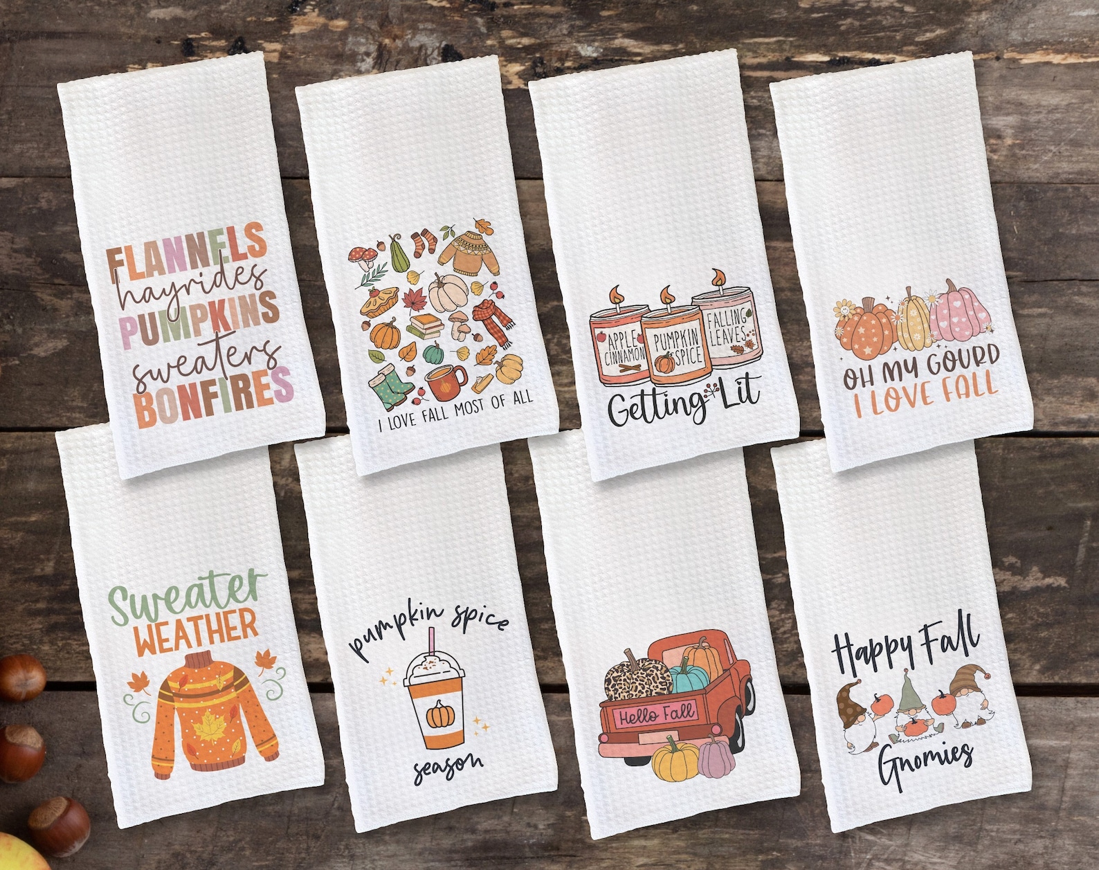 Fall Towel, Cute Dish Towel, Autumn tea towel, Gift for Her, Fall Decor, Holiday Kitchen Towel, Waffle Towel, Tea Towel Gift, Kitchen Decor