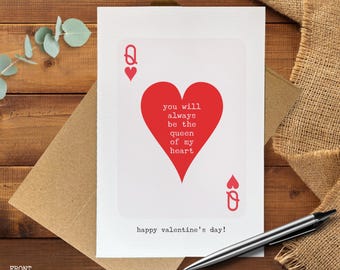 Valentine Card Queen of Hearts, Love Card for Her, Gambling Romance, Cute Heart Greeting, Fun Valentine’s Day Card