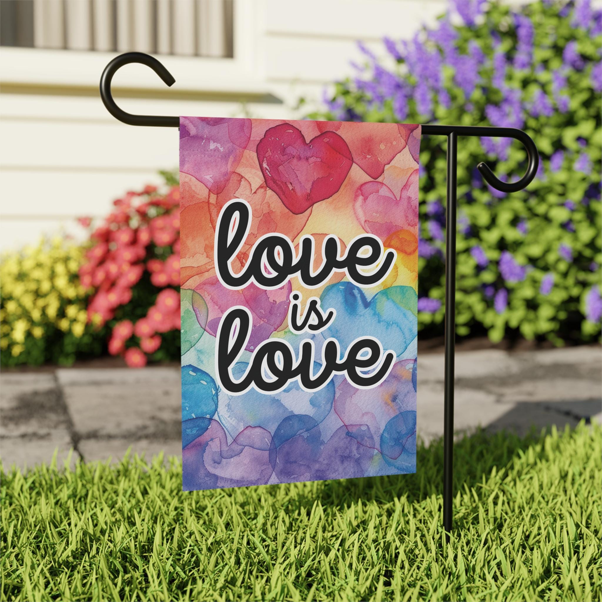 Love Is Love Pride Flag: Watercolor Hearts LGBTQ+ Garden Decor