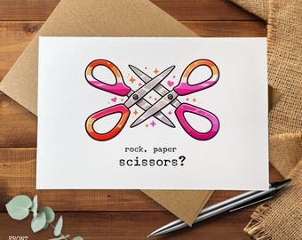 Rock Paper Scissors Romance Card, Lesbian Couple Valentine, LGBTQ Pride Love Card