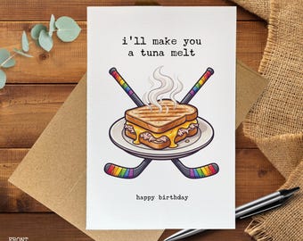 Funny Gay Birthday Card, Hockey Lovers Tuna Melt, LGBTQ Pride Love Card