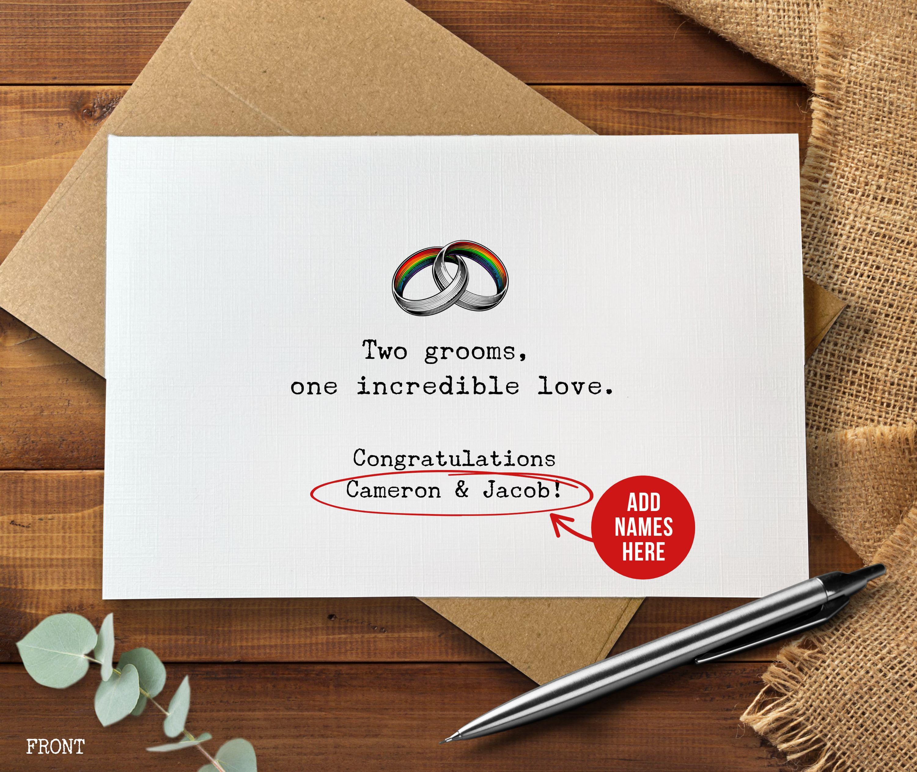 Handmade Mr & Mr Engagement Card - Personalised Gay Congratulations - Green With Envelope