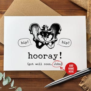 Funny Hip Surgery Get Well Card, Hip Hip Hooray Personalized Card, Surgery Recovery Humor, Encouragement Greeting Card, Hip Operation