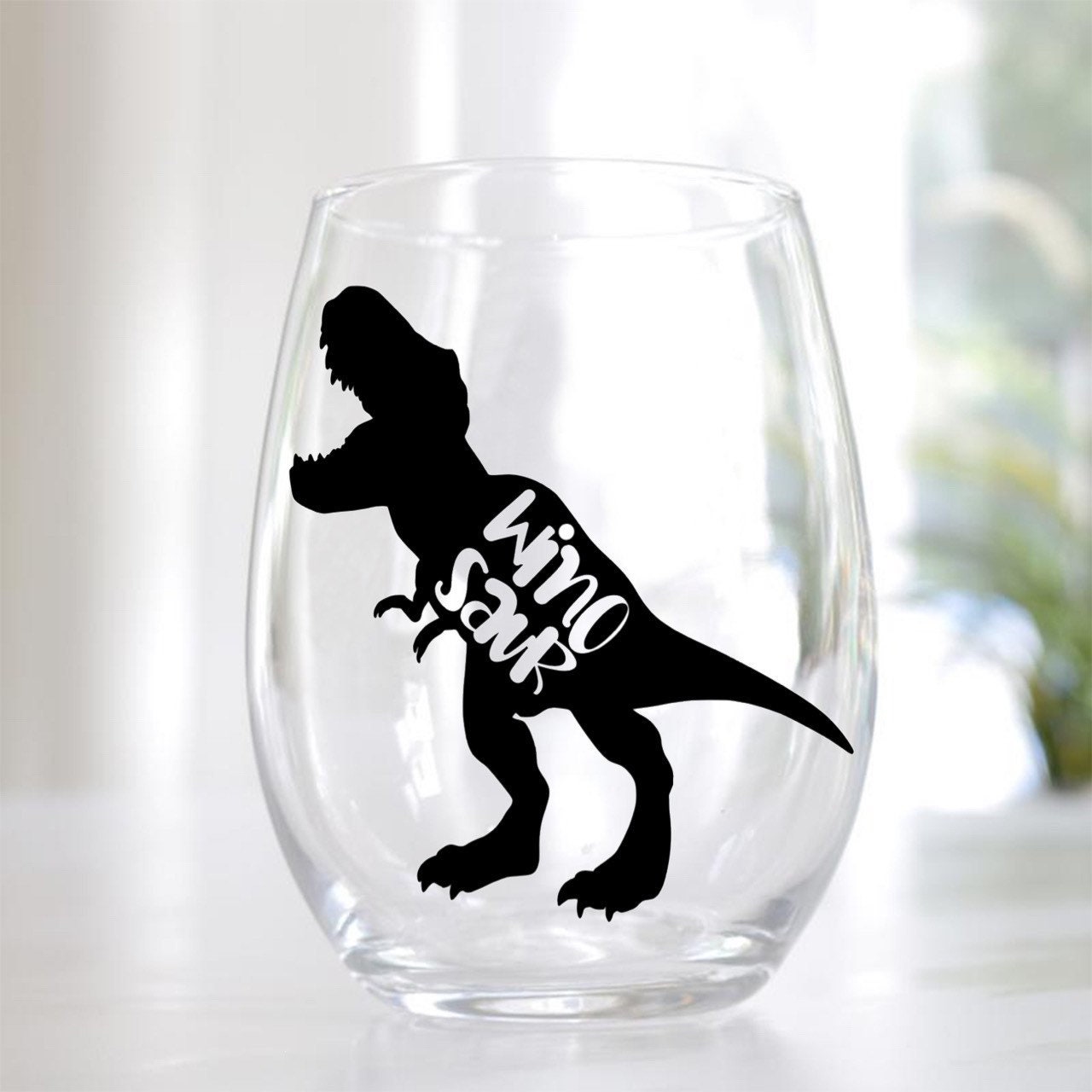 Winosaur Stemless Wine Glass Dinosaur Wine Glass | Etsy