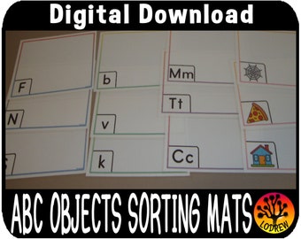 Alphabet Objects Sorting Mats Full Page Printable Game Literacy Center Beginning Sounds Reading Preschool Kindergarten Phonics Letters