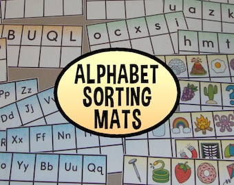 Tapetes de clasificación de objetos del alfabeto, juego imprimible, centro de alfabetización, sonidos iniciales, lectura, preescolar, jardín de infantes, fonética, letras, ABC, miniaturas