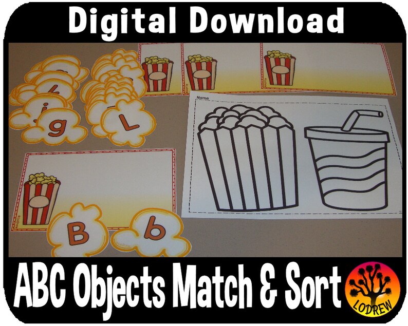 Popcorn Alphabet Objects Match and Sort Printable Game - Etsy