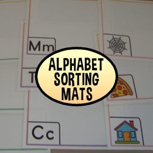 Tapetes de classificação de objetos do alfabeto, jogo para impressão de página inteira, centro de alfabetização, sons iniciais, leitura, pré-escola, jardim de infância, fonética, letras