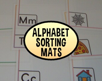 Tapetes de clasificación de objetos del alfabeto Juego imprimible de página completa Centro de alfabetización Sonidos iniciales Lectura Preescolar Jardín de infantes Fonética Letras