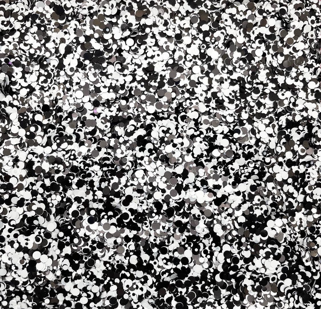 Mezcla de purpurina gruesa en blanco y negro, lentejuelas holográficas para manualidades, galletas y crema, mezcla de purpurina, botella mezcladora de 3 oz, cuaderno de composición