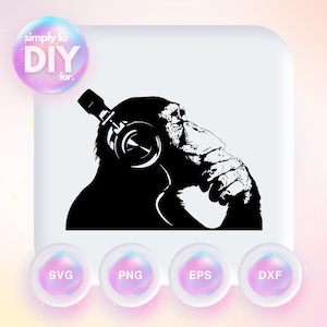 Denkender Affe - Banksy - Klassische Kunst - Sprühfarbe - Berühmt - SVG DXF EPS png - Schnittdatei - Cricut - Vektor - Vinylschnittdatei