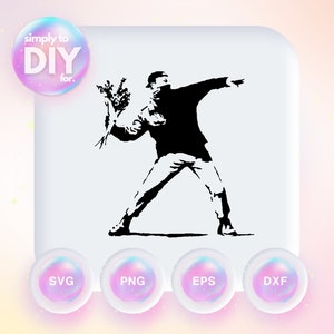 L'amour est dans l'air - Banksy - art classique - peinture en aérosol - célèbre - SVG DXF EPS png - fichier de découpe - Cricut - vecteur - fichier de découpe vinyle