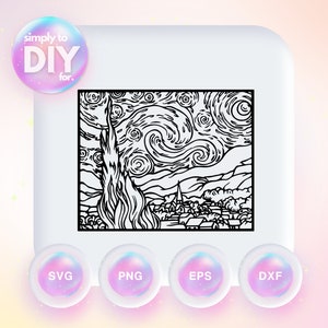 Noche estrellada - Vincent van Gogh - Arte clásico - Archivos de corte SVG DXF EPS png - Cricut - Corte de vinilo - Imprimir archivo - Descargar