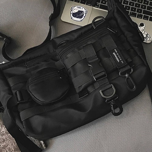 Black Mens Techwear Bag Multipocket Crossbody Sling Bag Etsy
