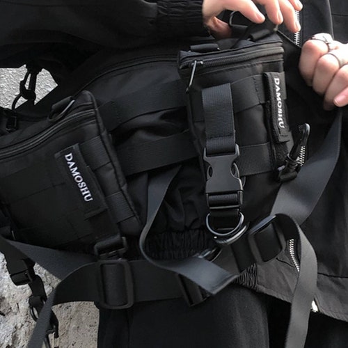 Black Mens Techwear Bag Multipocket Crossbody Sling Bag Etsy