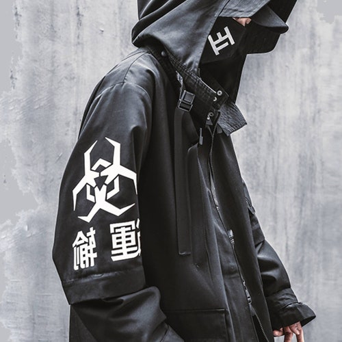 Black Goth Techwear Hoodie Cyberpunk Cargo Clothing - Etsy