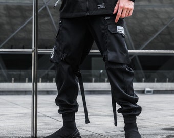 Black Orange Reflective Couple Wear Techwear Pants Multi - Etsy