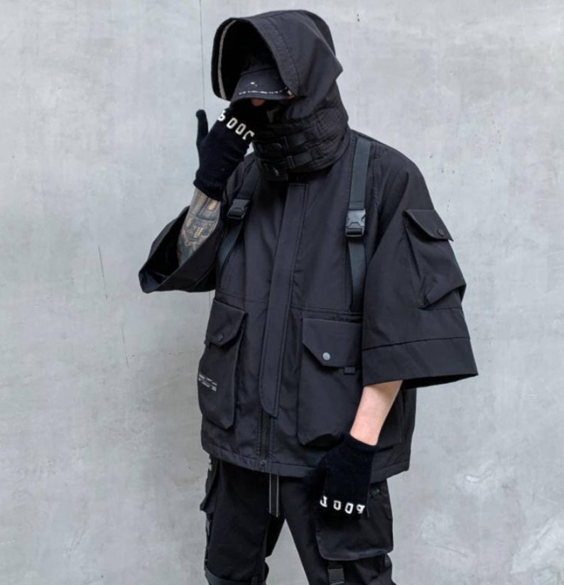 Black Techwear Jacket Men's Cyberpunk Jacket Japanese - Etsy