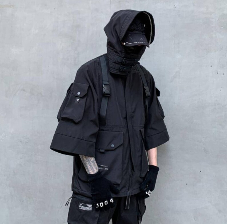 Black Techwear Jacket Men's Cyberpunk Jacket Japanese - Etsy