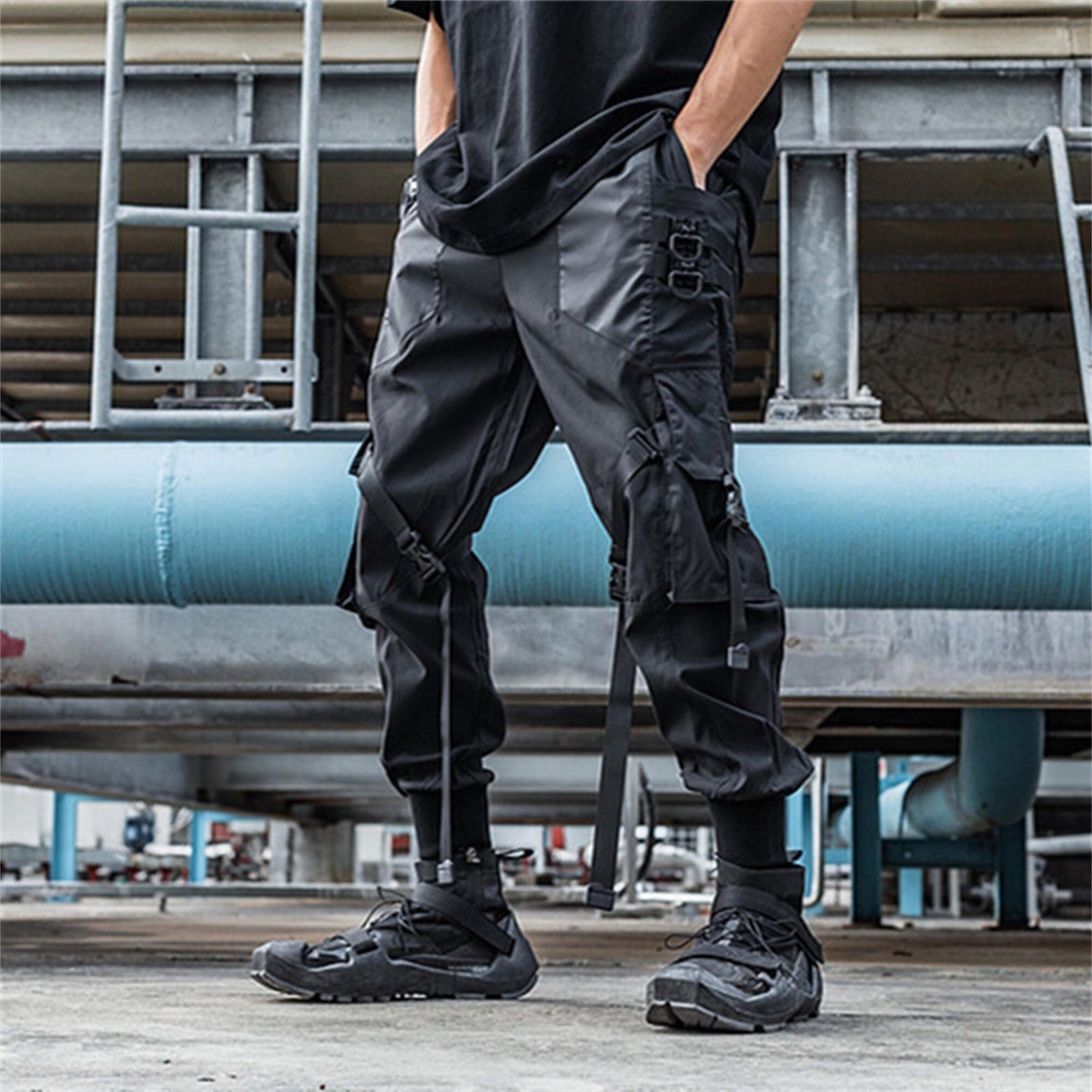Black Straps Techwear Pants Japanese Men's Goth Etsy UK