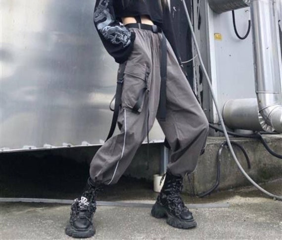 Gray Strap Techwear Pants Japanese Cargo Pants Cyberpunk - Etsy