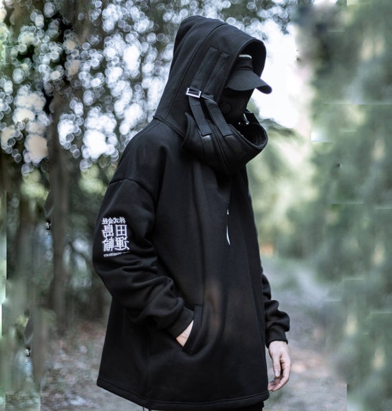 Black Goth Techwear Hoodies Cyberpunk Cargo Clothing - Etsy