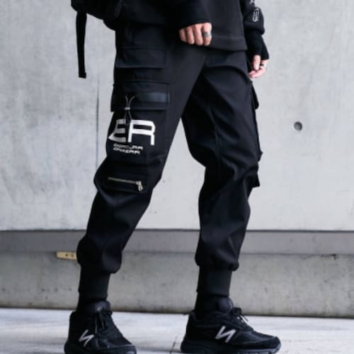 Techwear Pants Men Cyberpunk Black Ribbons Pockets Harem Pants - Etsy ...