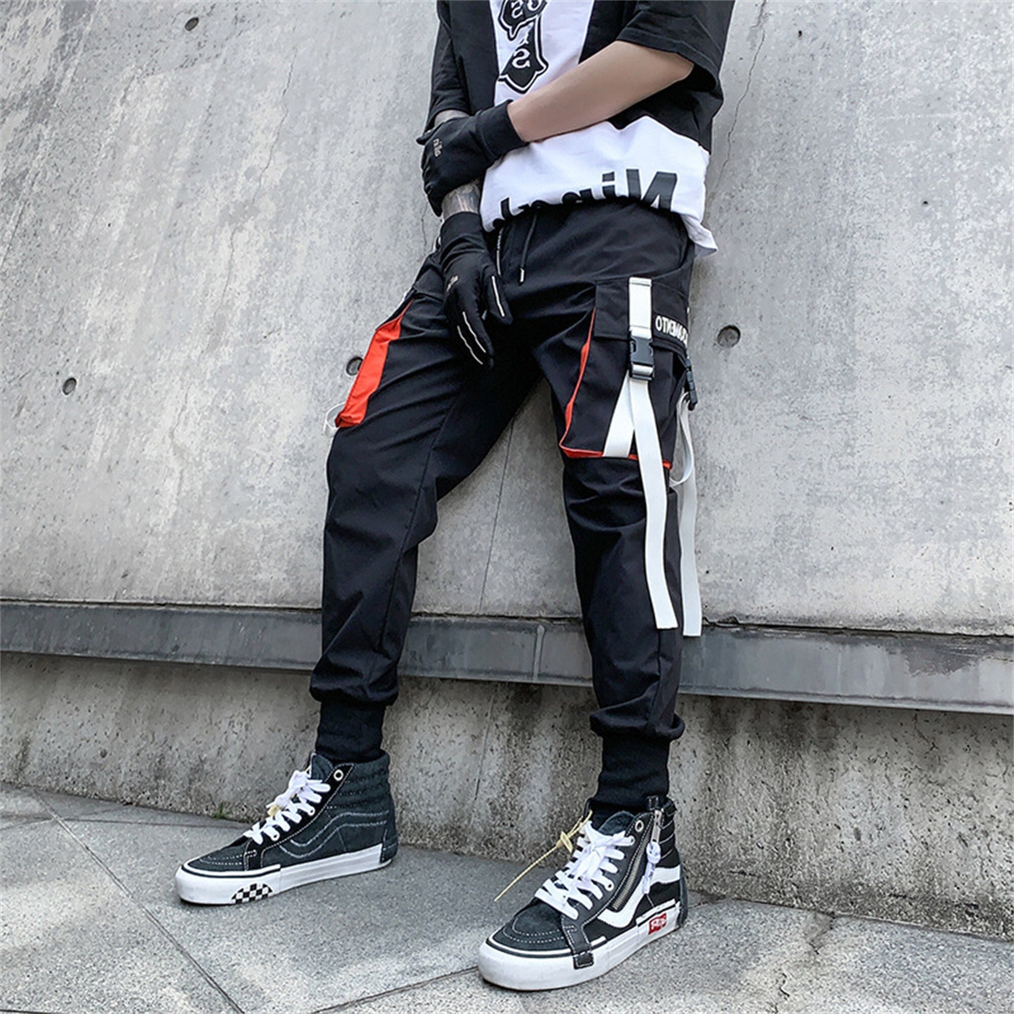 Orange Pockets Techwear Pants Japanese 