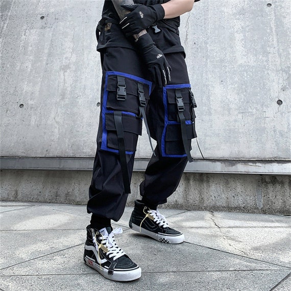 Kleding Herenkleding Broeken Zwarte Ninja Joggers Voor Mannen Streetwear Mode Donkere Broek Met Straps 
