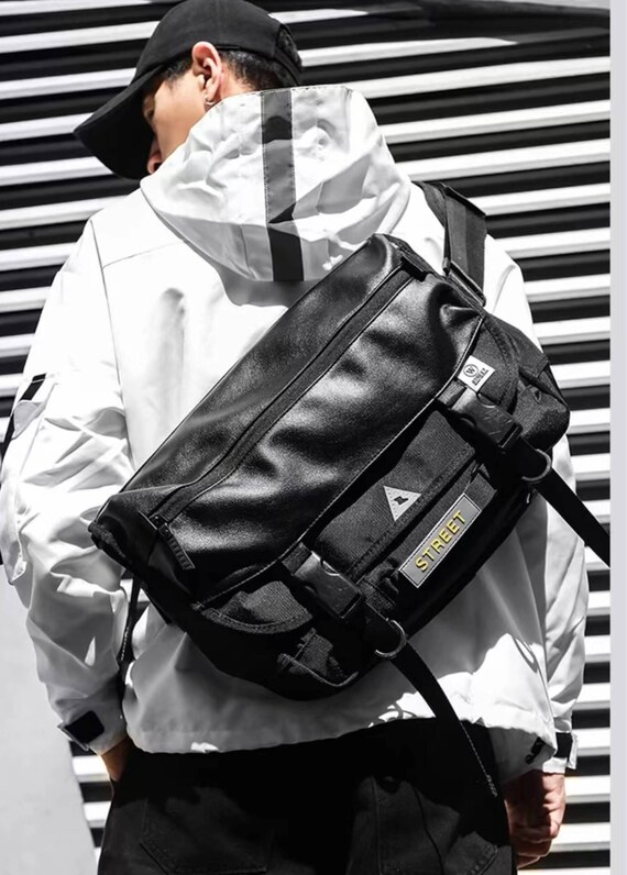 Black Mens Techwear Bag Multi-pocket Crossbody Sling Bag 