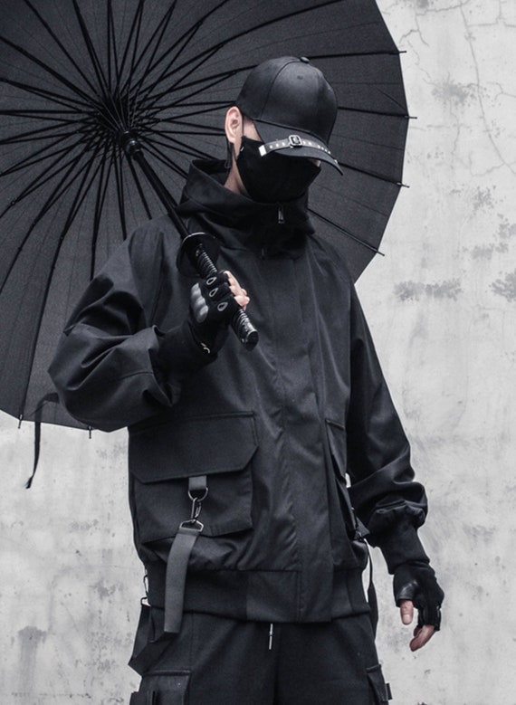 Black Goth Techwear Hoodie Cyberpunk Jacket Streetwear - Etsy Australia