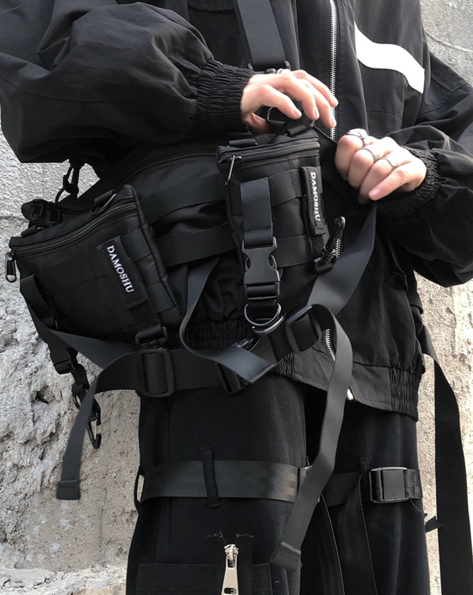 Black Techwear Bag Multipocket Crossbody Sling Bag Japanese Etsy